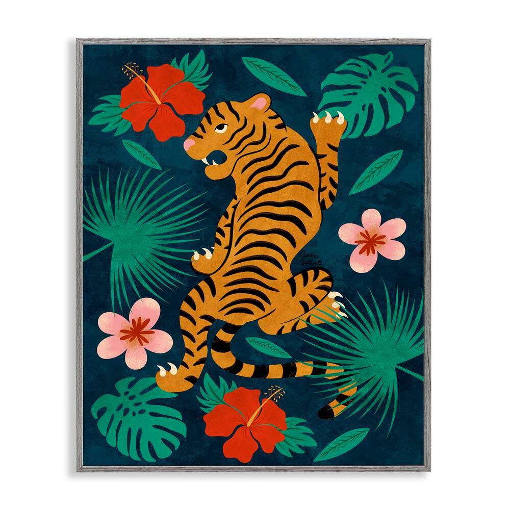Climbing Tiger Tropics by Carrie Cantwell Gray Framed Animal Giclee Art Print 20 in. x 16 in. price history on PriceWatchPro