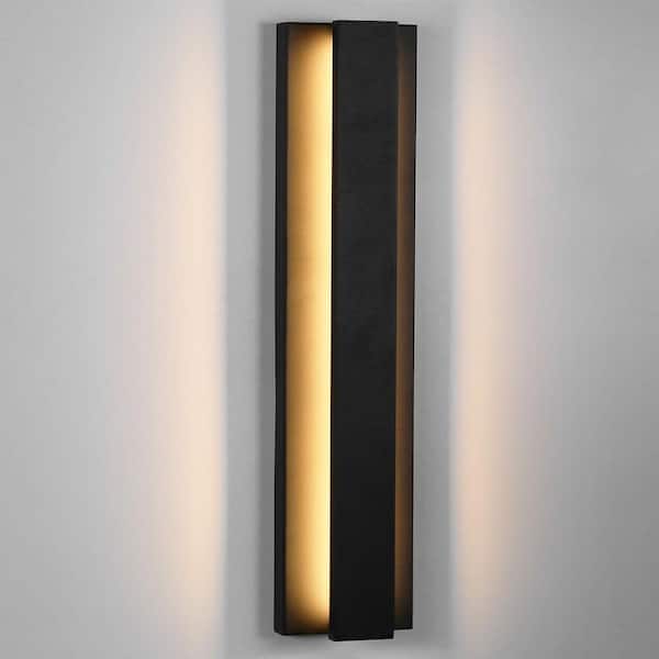 23.6 in. Black Modern Outdoor Hardwired Wall Light Lantern Sconce, LED