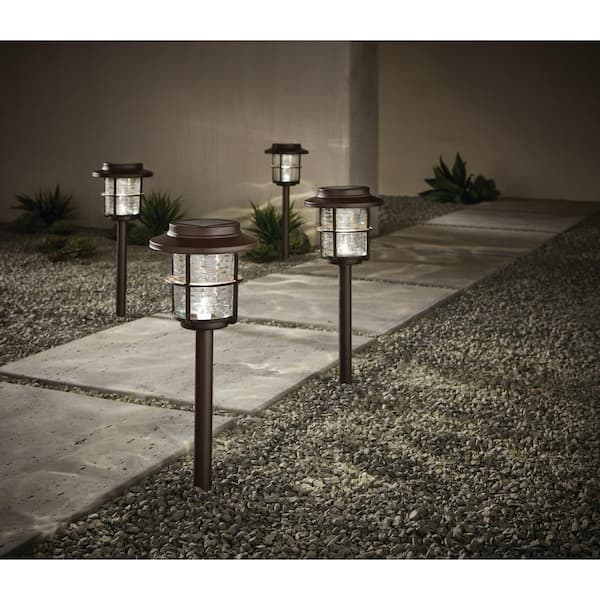15 Lumens Mariner Bronze Integrated LED Outdoor Solar Path Light with Vintage Water Glass (4-Pack)
