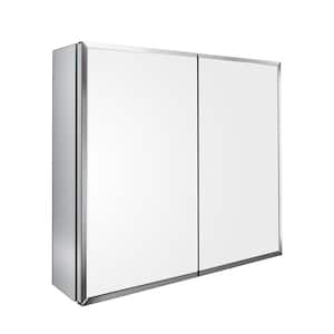 30 in. W x 26 in. H Rectangular Aluminum Recessed/Surface Mount 2-Door Medicine Cabinet with Mirror, Silver