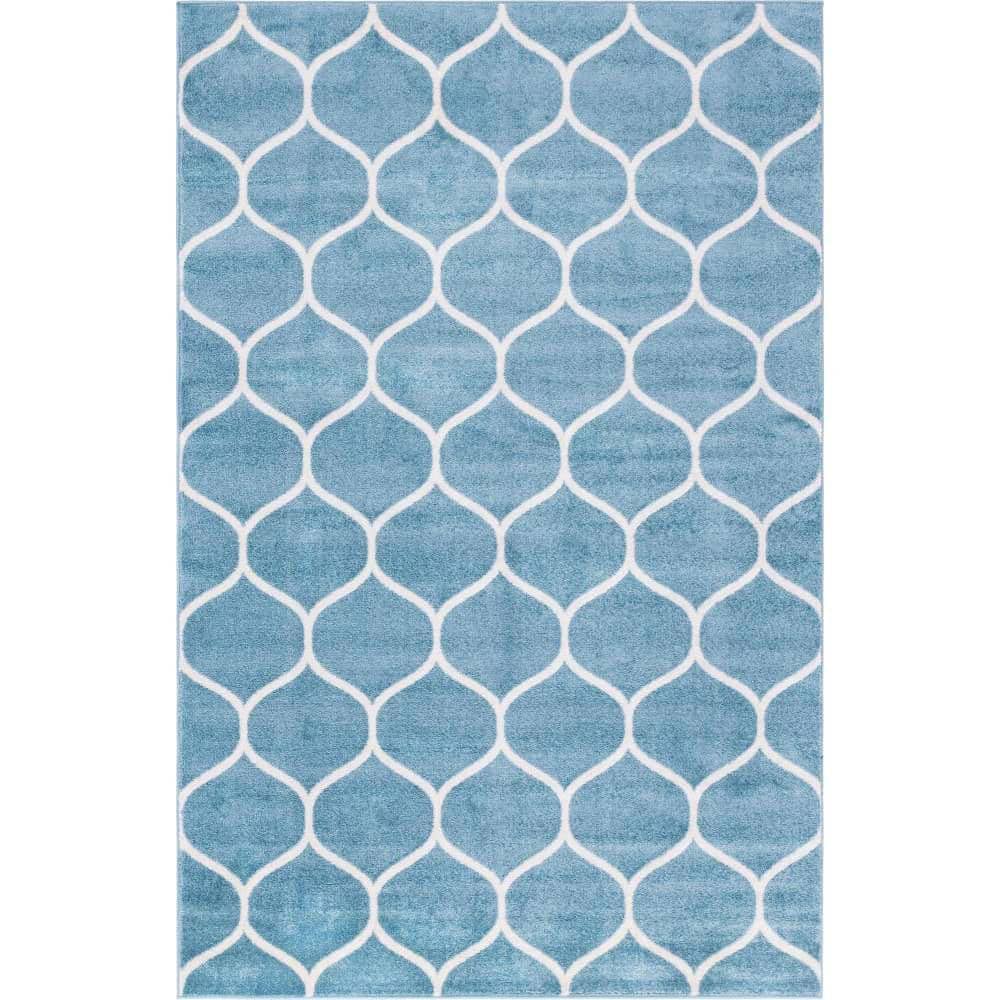 Trellis Frieze Rounded Light Blue 5' 0 x 8' 0 Area Rug price history on PriceWatchPro