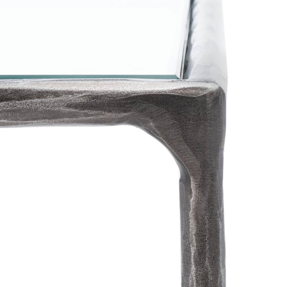 Elegant Jessa 18" Silver Metal and Tempered Glass Square End Table