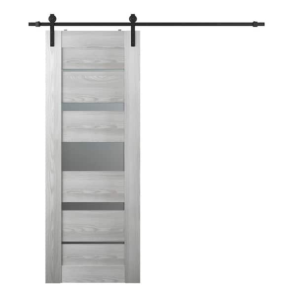 Belldinni Vona 07-03 30 in. x 84 in. 5-Lite Frosted Glass Ribeira Ash Wood Composite Sliding Barn Door with Hardware Kit