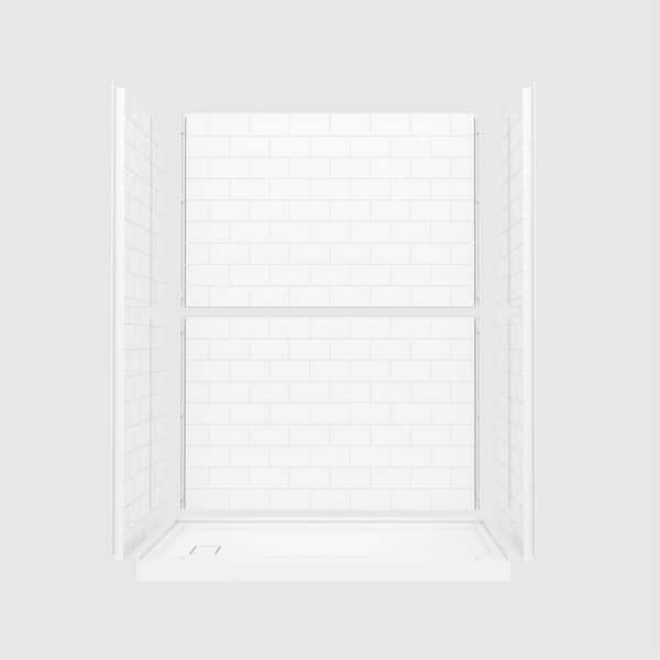 60 in. L x 32 in. W x 80 in. H Alcove Shower Kit with Shower Base and 4-Piece Surround Combo Kit and Center Drain