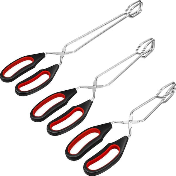 Stainless Steel Scissor Metal Tongs with Silicone Handle Heat Resistant Finish 3 Pack Kitchen Cooking BBQ Tool