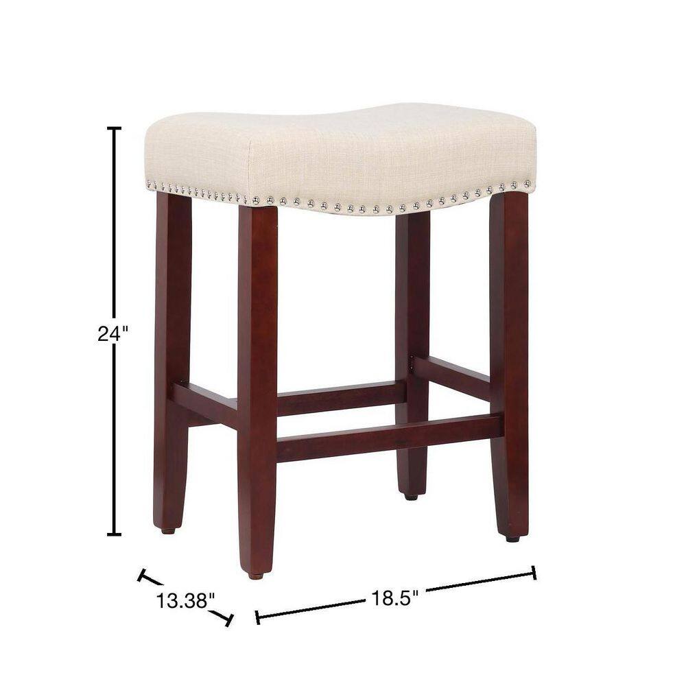 Beige 24" Saddle Style Backless Wood Bar Stool, Set of 2
