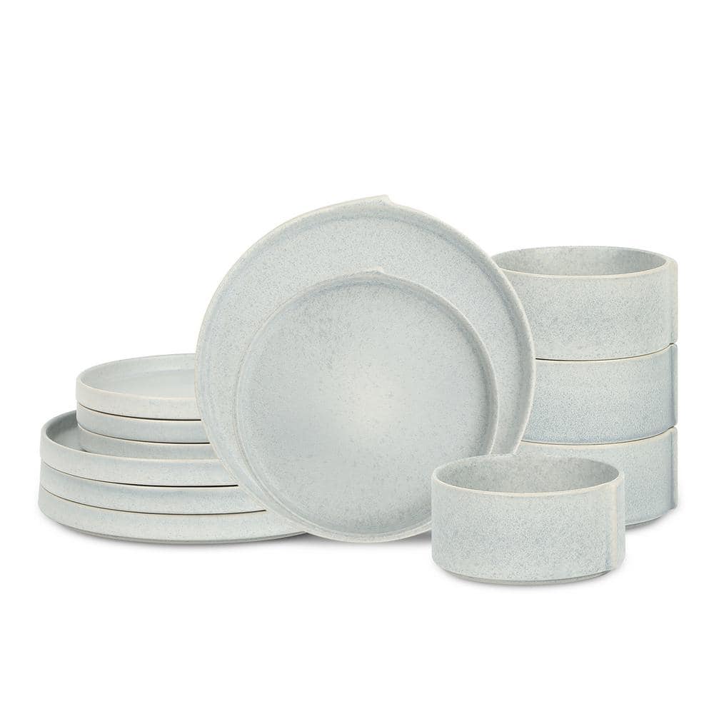 STONE LAIN Bao 12-Piece Blue-Grey Stoneware Dinnerware Set (Service for 4)