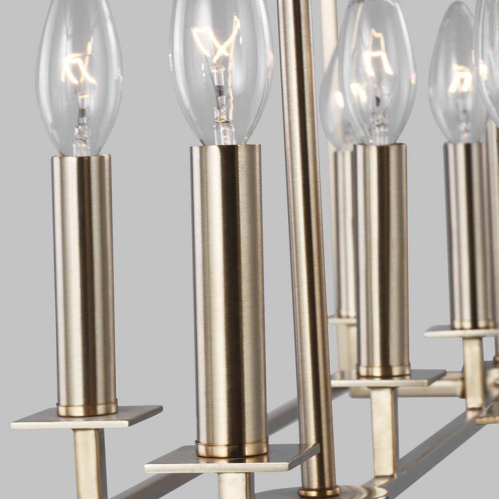 Modern Transitional Satin Brass 8-Light Linear Chandelier