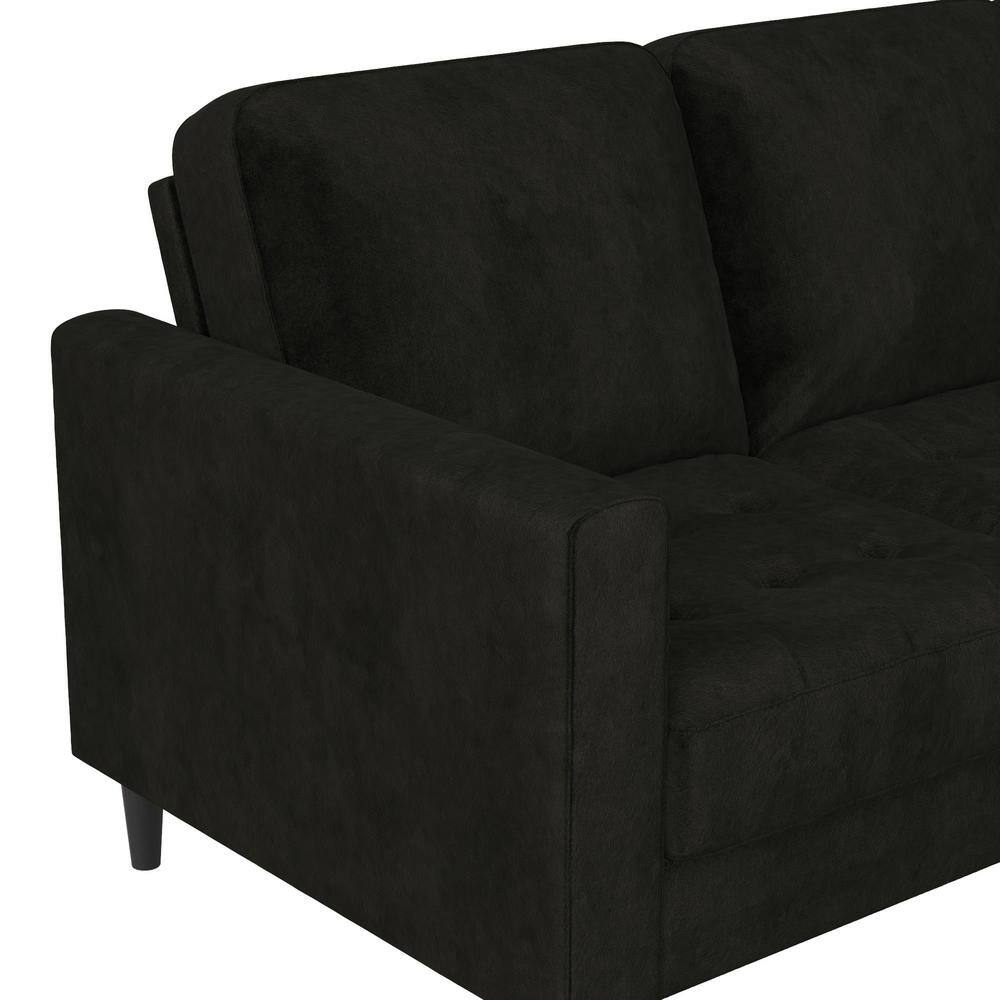 Strummer 81.63" Black Velvet Reversible Sectional Sofa with Ottoman