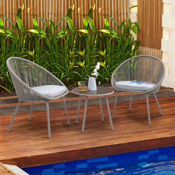 3-Piece Metal Outdoor Bistro Set with Beige Cushion
