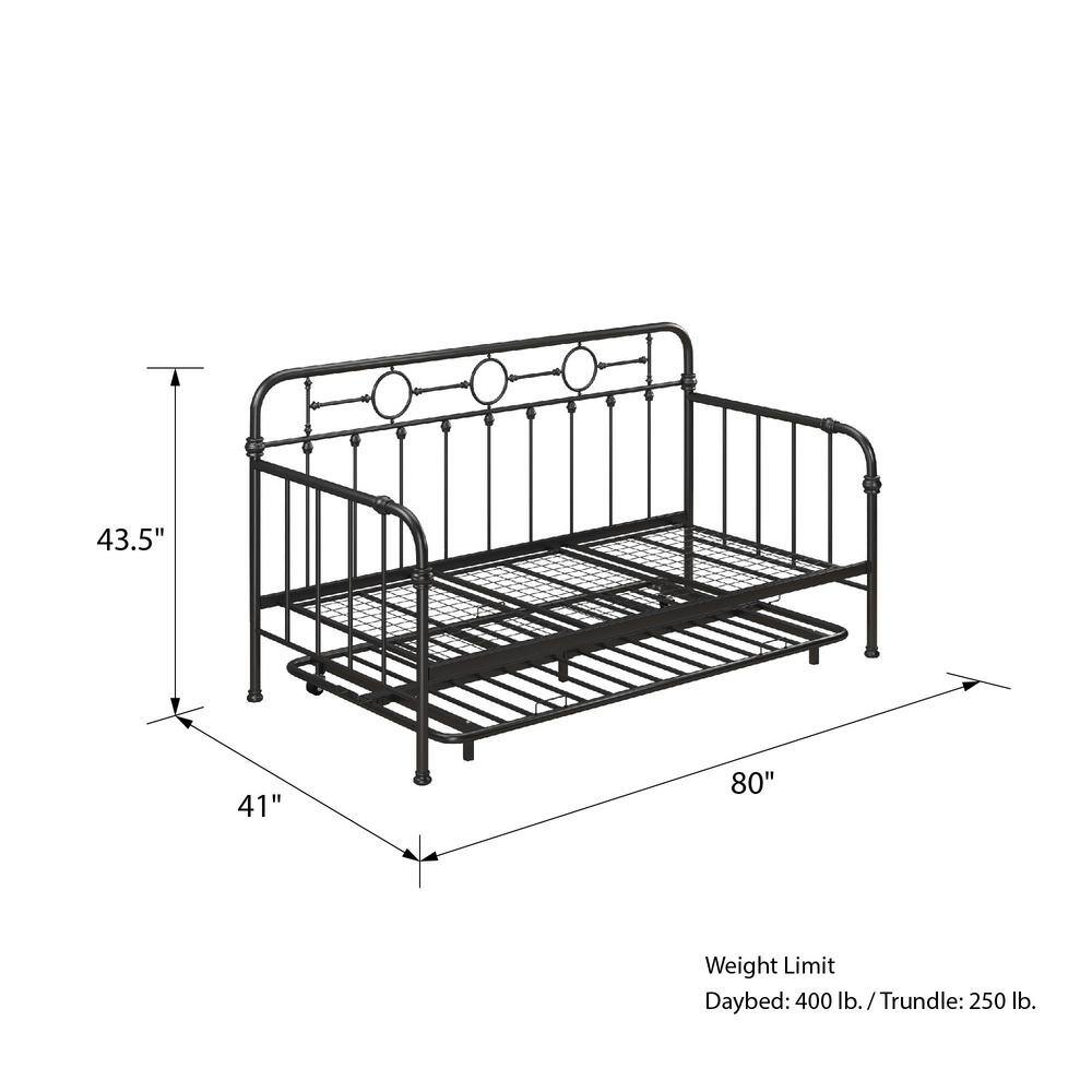 Twin Black Metal Daybed with Trundle and Drawer