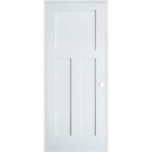 36 in. x 80 in. Left-Hand Craftsman Shaker 3-Panel Primed Solid Core MDF Single Prehung Interior Door