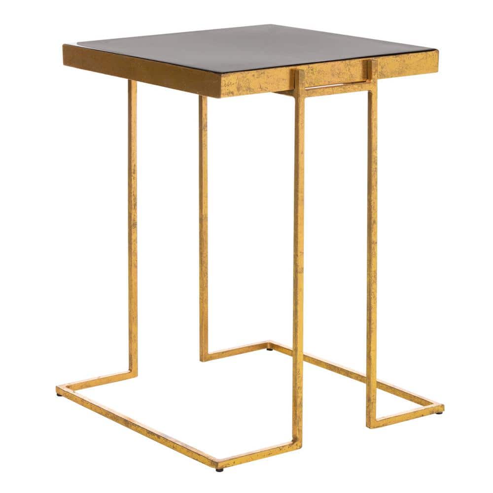 Transitional Greek Key 15'' Gold and Black Metal Side Table