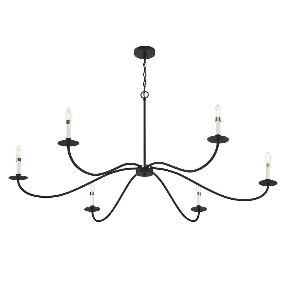 Matte Black 6-Light Chandelier with White Candle Sleeves