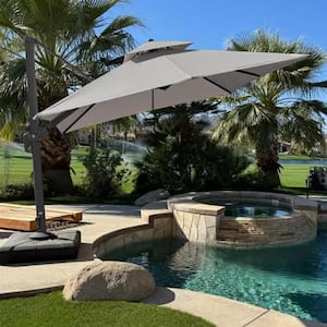 10 ft. Square Olefin Double Top Rotation Outdoor Cantilever Patio Umbrella in Light Gary