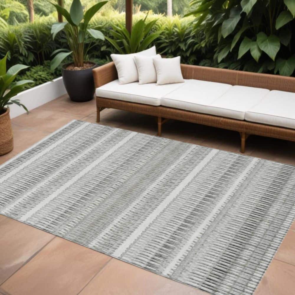 Ivory, Gray, Taupe 9 ft. x 12 ft. Woven Striped Polyester Rectangle Indoor / Outdoor Area Rug price history on PriceWatchPro