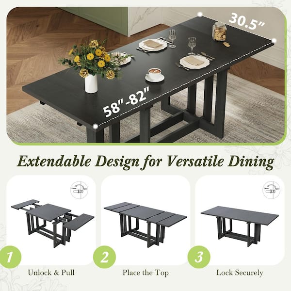 Harper & Bright Designs 7-Piece Gray Extendable Wood Top Dining