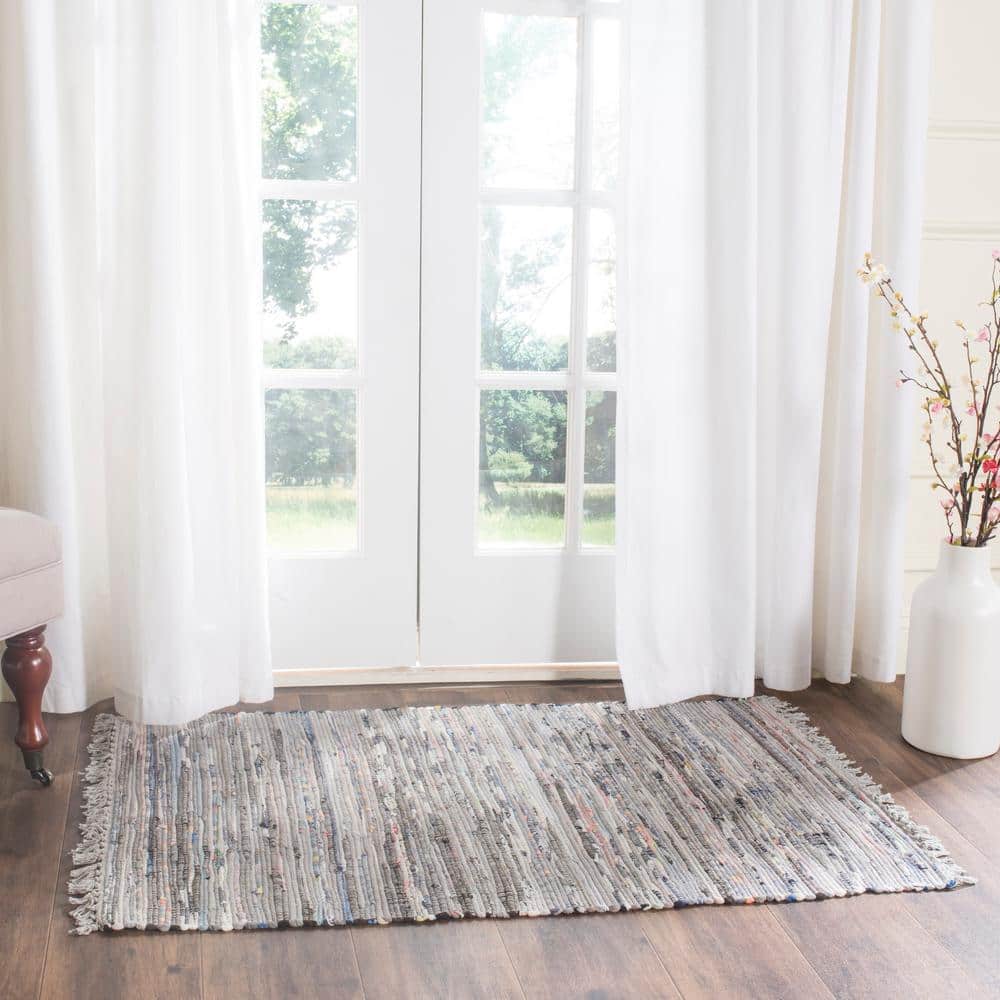 Gray Flat Woven Handmade Cotton Area Rug, 2'6" x 4'