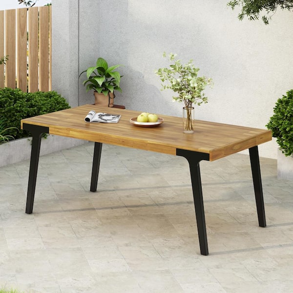 Noble House Utley Willow Teak Finish Rectangular Acacia Wood Outdoor Dining Table