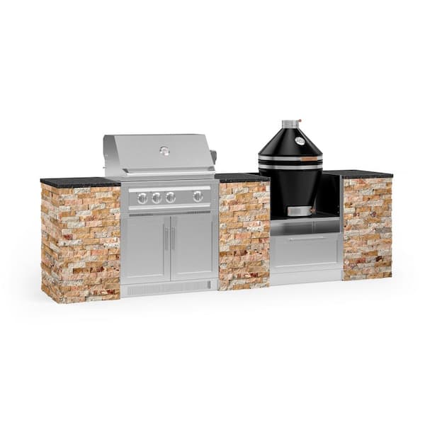 NewAge Products Signature Series 118.16 in. x 25.5 in. x 57.5 in. 9-Piece Outdoor Kitchen Cabinet Set with Liquid Propane 33 in. Grill