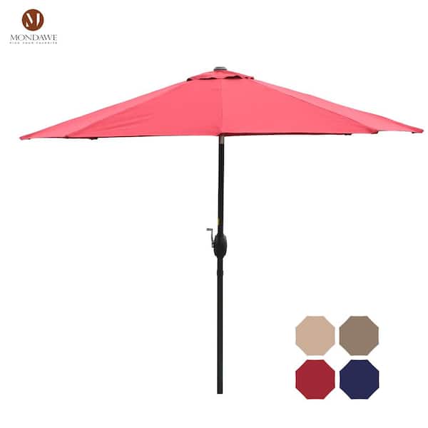 Mondawe 9 ft. Aluminum Market Patio Umbrella Crank and Tilt Outdoor Umbrella in Red