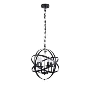 6-Light Black Retro Industrial Globe Pendant with Open Air Design Metal Shade