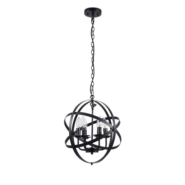 Merra 6-Light Black Retro Industrial Globe Pendant with Open Air Design Metal Shade