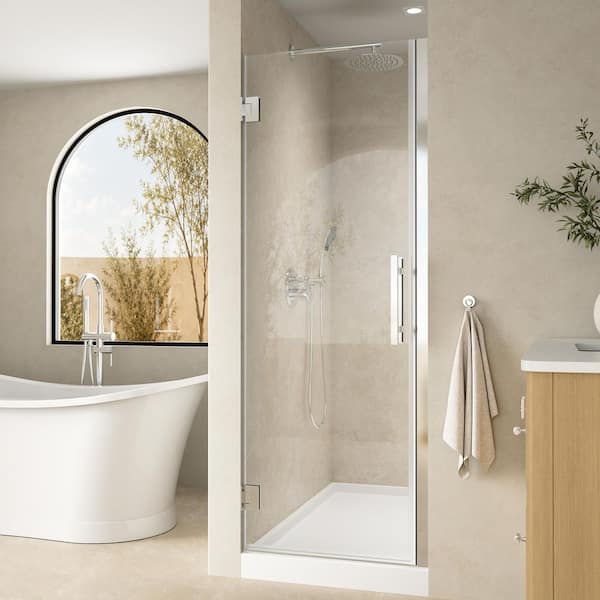 Unifit 26-27 in. W x 72 in. H Hinged Frameless Shower Door in Chrome with 3/8 in. SGCC Clear Tempered Glass
