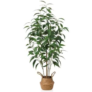 4 ft. Artificial Eucalyptus Tree with Seagrass Basket, Tall Potted Faux Plants for Home Office Garden Décor