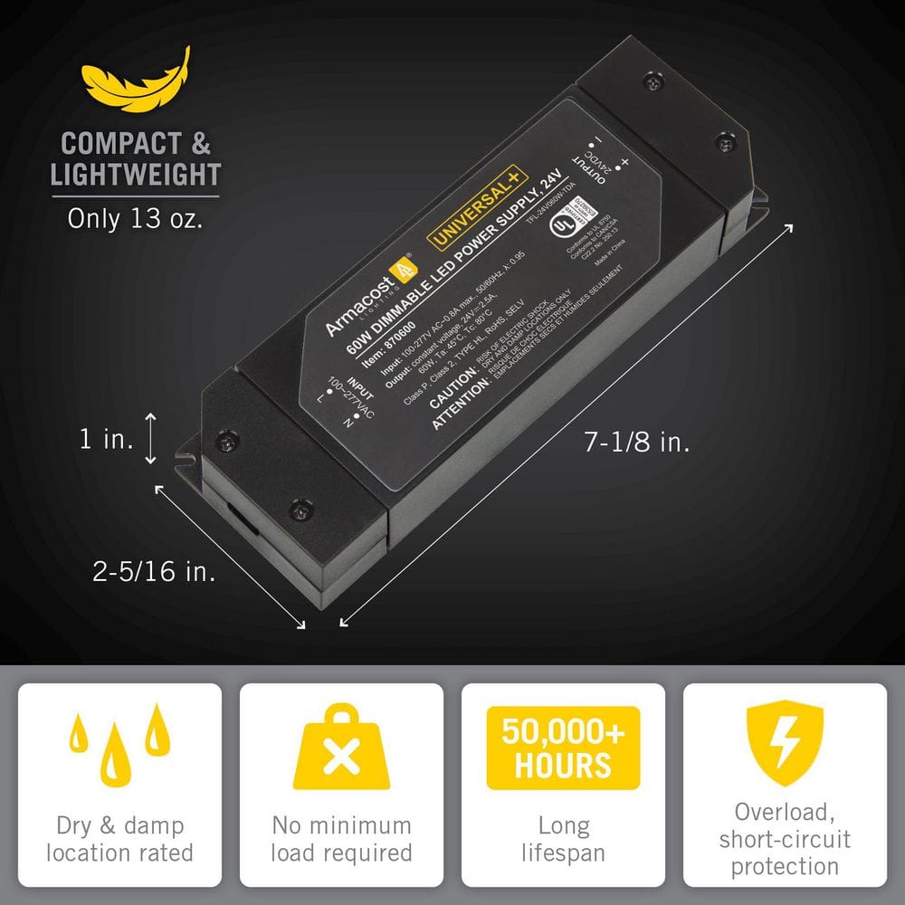 Compact Black 24V Dimmable LED Power Supply