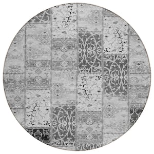 Chantille ACN566 Gray 8 ft. x 8 ft. Round Machine Washable Indoor/Outdoor Geometric Area Rug