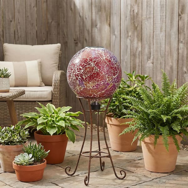 Sunnydaze Pearl Pink Mosaic Gazing Ball with Solar Light 10 in. 2