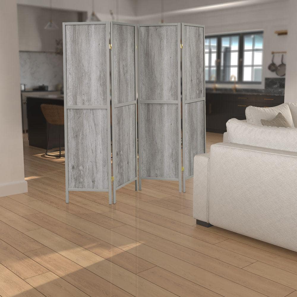 70 Inch Gray Wood 4 Panel Folding Screen Room Divider