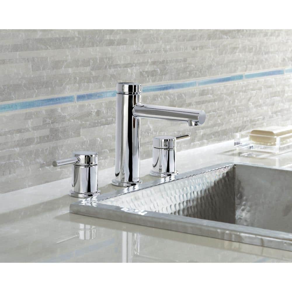 Chrome Modern Widespread Bathroom Faucet with Metal Handles