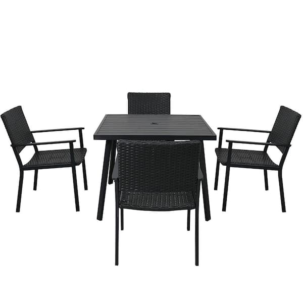 Mondawe 5-Piece Square Wicker Outdoor Dining Table Set Accent Side