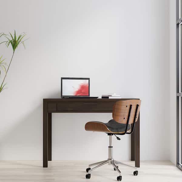 Simpli Home Hollander Solid Wood Contemporary 38 in. Wide Small Desk in Warm Walnut Brown