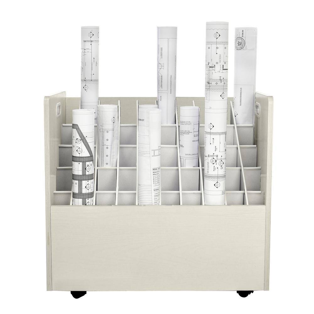 White Mobile Particle Board Roll File Storage Organizer with 50 Compartments