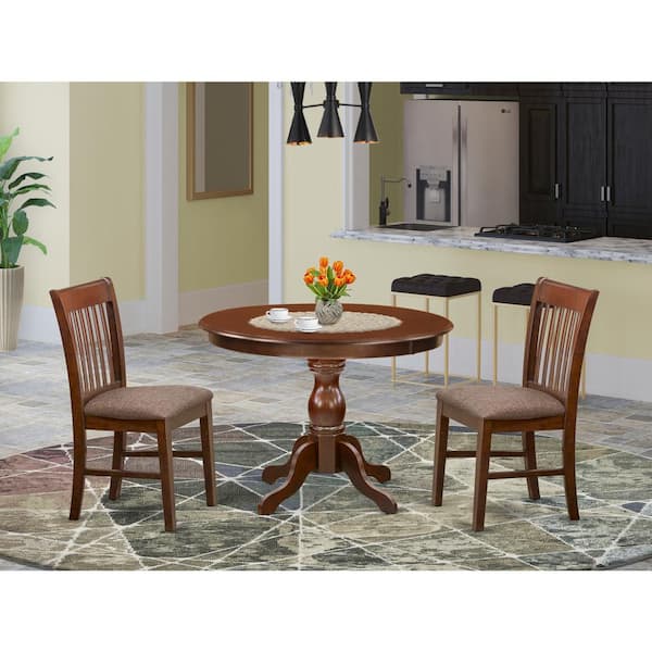 East West Furniture 3-Piece Mahogany Finish Solid Wood Top - Dining Room Set - Seats 4