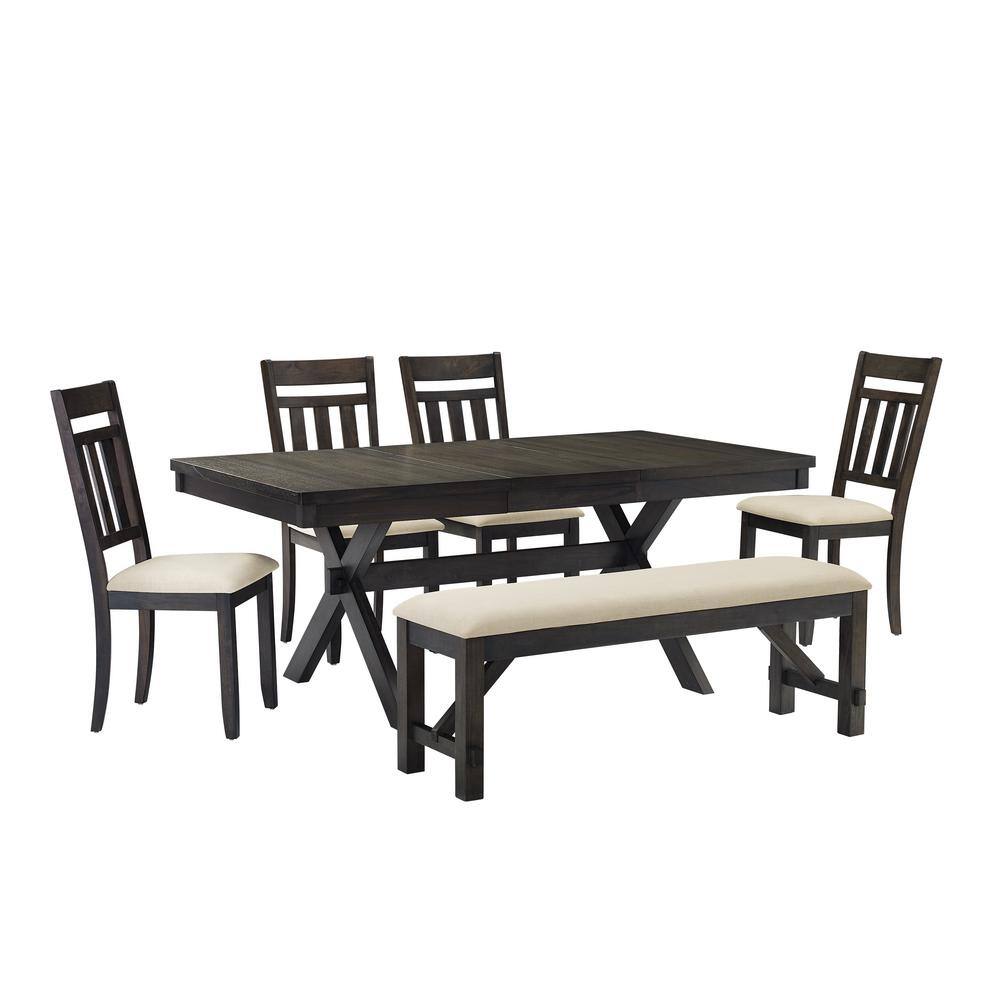 Hayden Slate Extendable Dining Set with Bench and 4 Chairs
