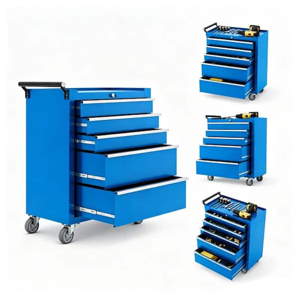 5-Drawer Rolling Tool Chest with Drawers & Lock, 24" Compartment Tool Box Cart with Lockable Wheels & Drawer Liners