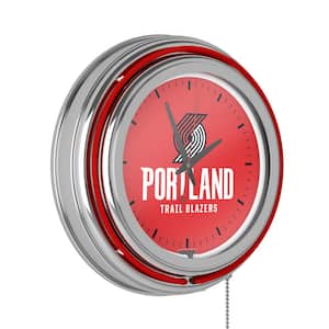 14 in. Portland Trail Blazers NBA Chrome Double Ring Neon Wall Clock