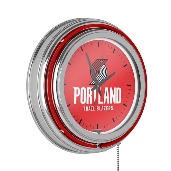 Trademark Global 14 in. Portland Trail Blazers NBA Chrome Double Ring Neon Wall Clock