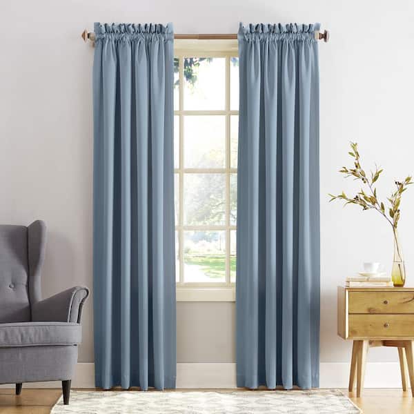 Sun Zero Gregory Vintage Blue Polyester 54 in. W x 63 in. L Rod Pocket Room Darkening Curtain (Single Panel)