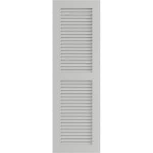 15 in. x 48 in. PVC True Fit Two Equal Louvered Shutters Pair in Hailstorm Gray
