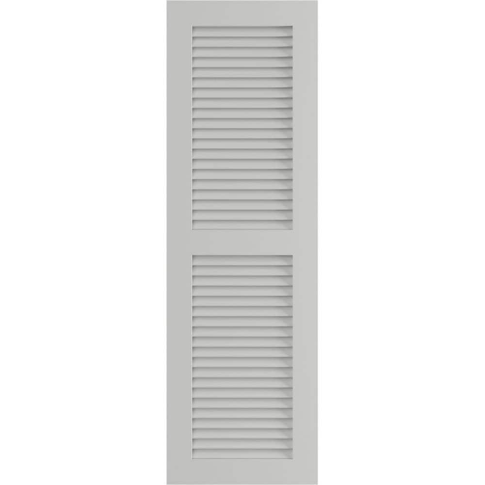 15 in. x 57 in. PVC True Fit Two Equal Louvered Shutters Pair in Hailstorm Gray price history on PriceWatchPro