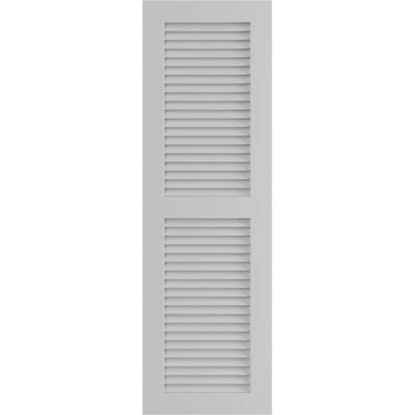 Ekena Millwork 15 in. x 57 in. PVC True Fit Two Equal Louvered Shutters Pair in Hailstorm Gray