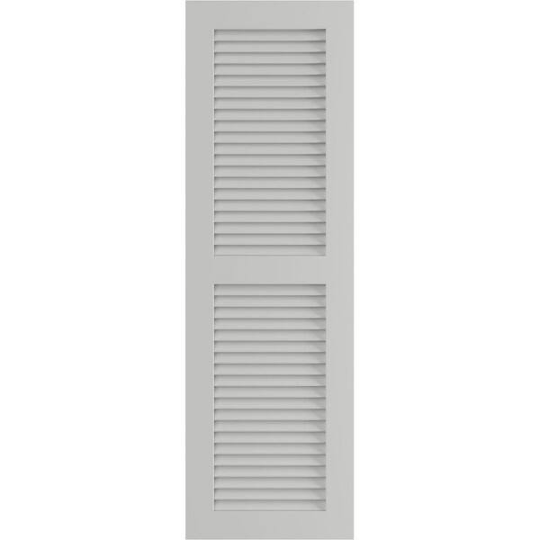 Ekena Millwork 18 in. x 34 in. PVC True Fit Two Equal Louvered Shutters Pair in Hailstorm Gray