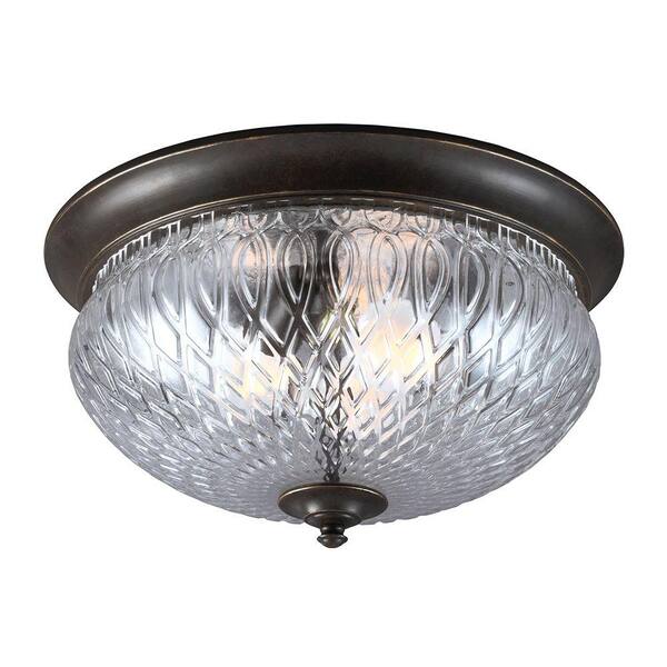 Generation Lighting Garfield Park 3-Light Outdoor Burled Iron Ceiling Flushmount with Clear Glass