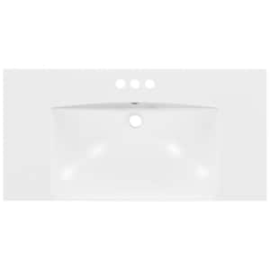 36 in. Single Bathroom Basin Sink, Vanity Top Only, 3-Faucet Holes, Resin in White