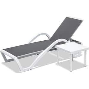 Gray Adjustable Backrest Metal Patio Outdoor Chaise Lounge with Side Table